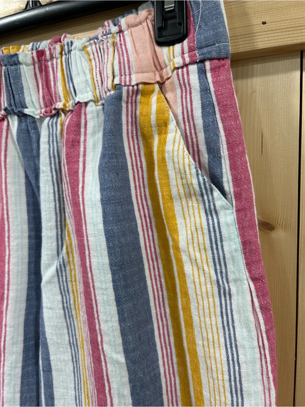 a.n.a Striped Wide Leg Linen Blend Paper Bag Waist Pants, Small Boho Beachy - Picture 4 of 7